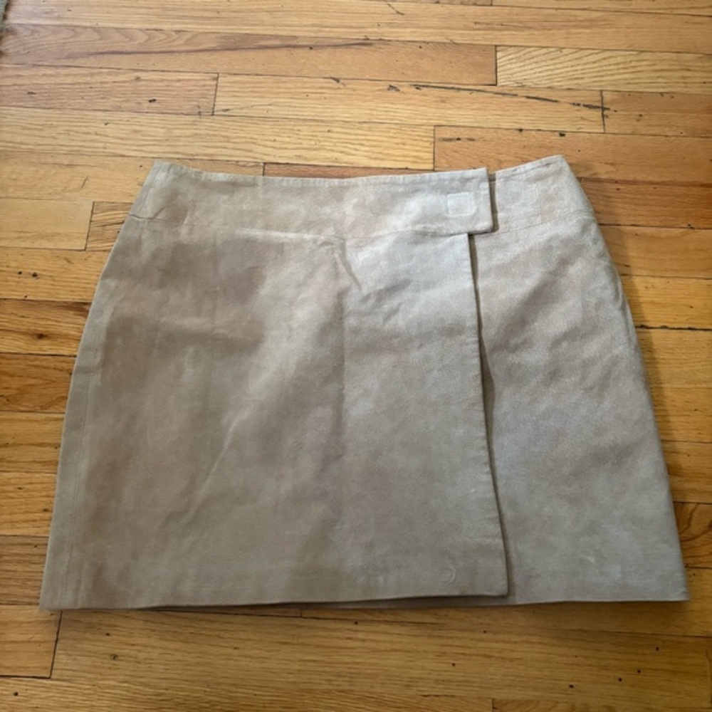 Bagatelle Beige Leather Wrap Mini Skirt Size 16